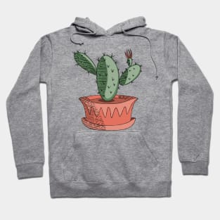 Green Cactus Succulent in Orange Pot Hand Drawn Line Art Hoodie